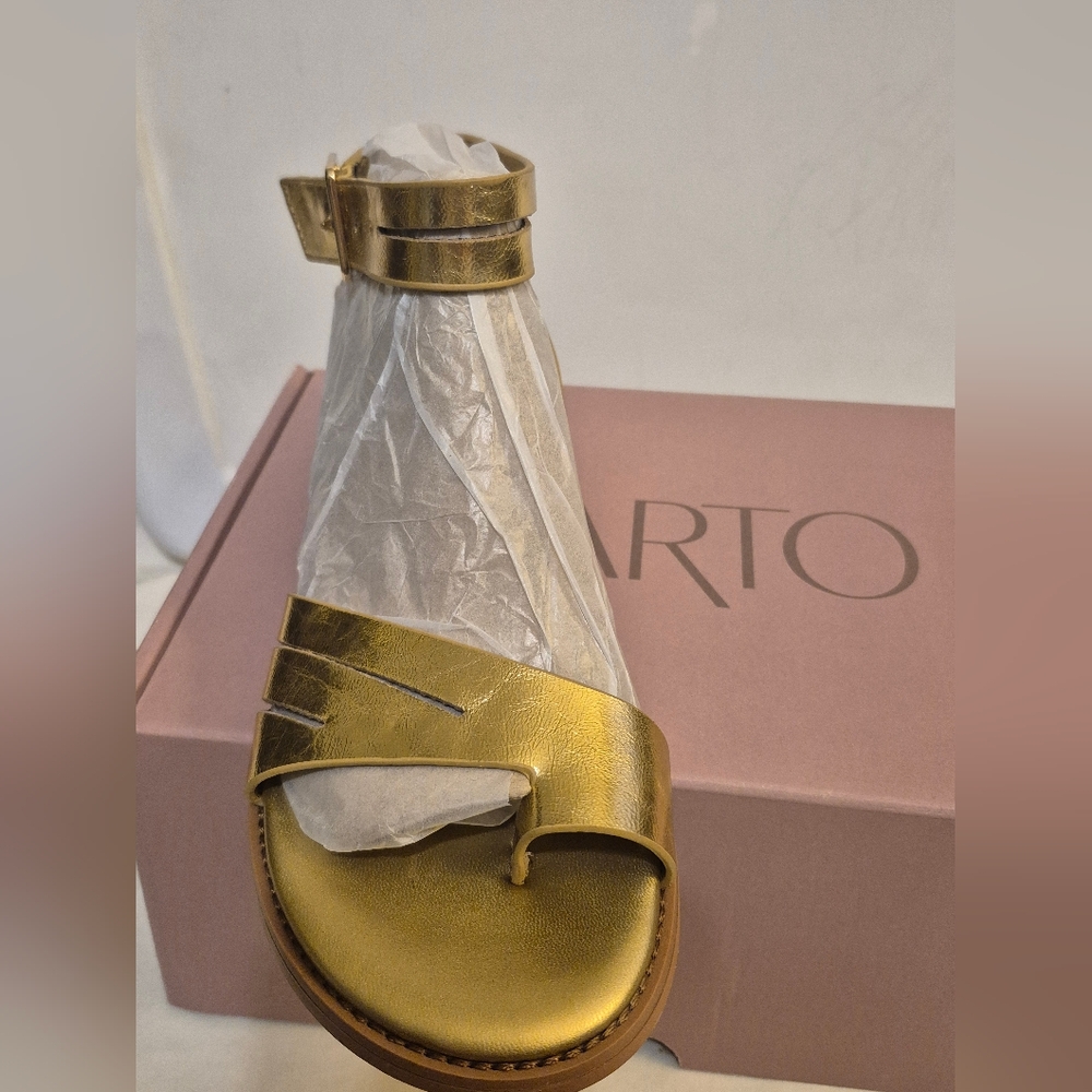 Women's Gold Ankle Strap Sandals - Picture 2 of 6